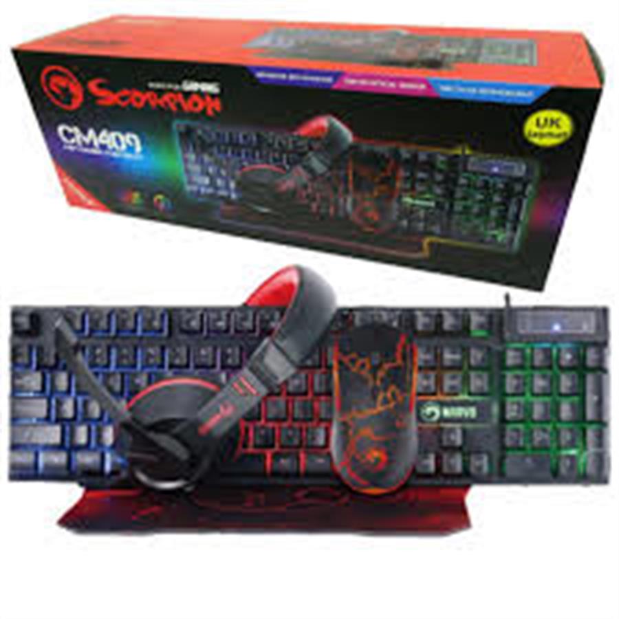 Kit Gamer Teclado Mouse Auricular Pad 4 EN 1 MARVO CM409