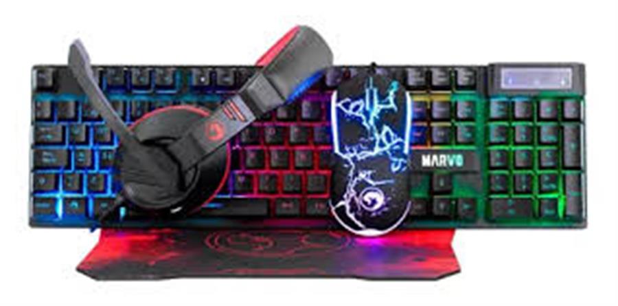 Kit Gamer Teclado Mouse Auricular Pad 4 EN 1 MARVO CM409