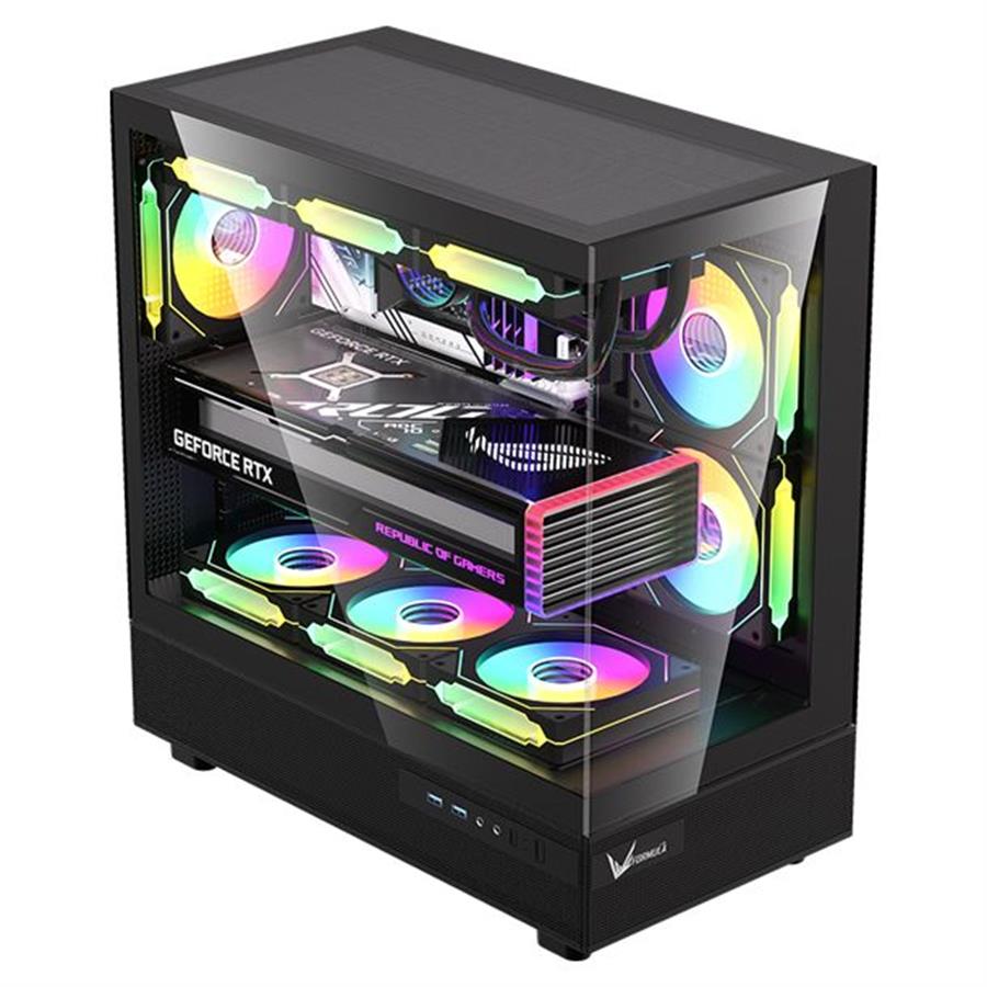 Gabinete gamer Formula V Line CRYSTAL Z8 COSMIC negro con 6 coolers incluidos